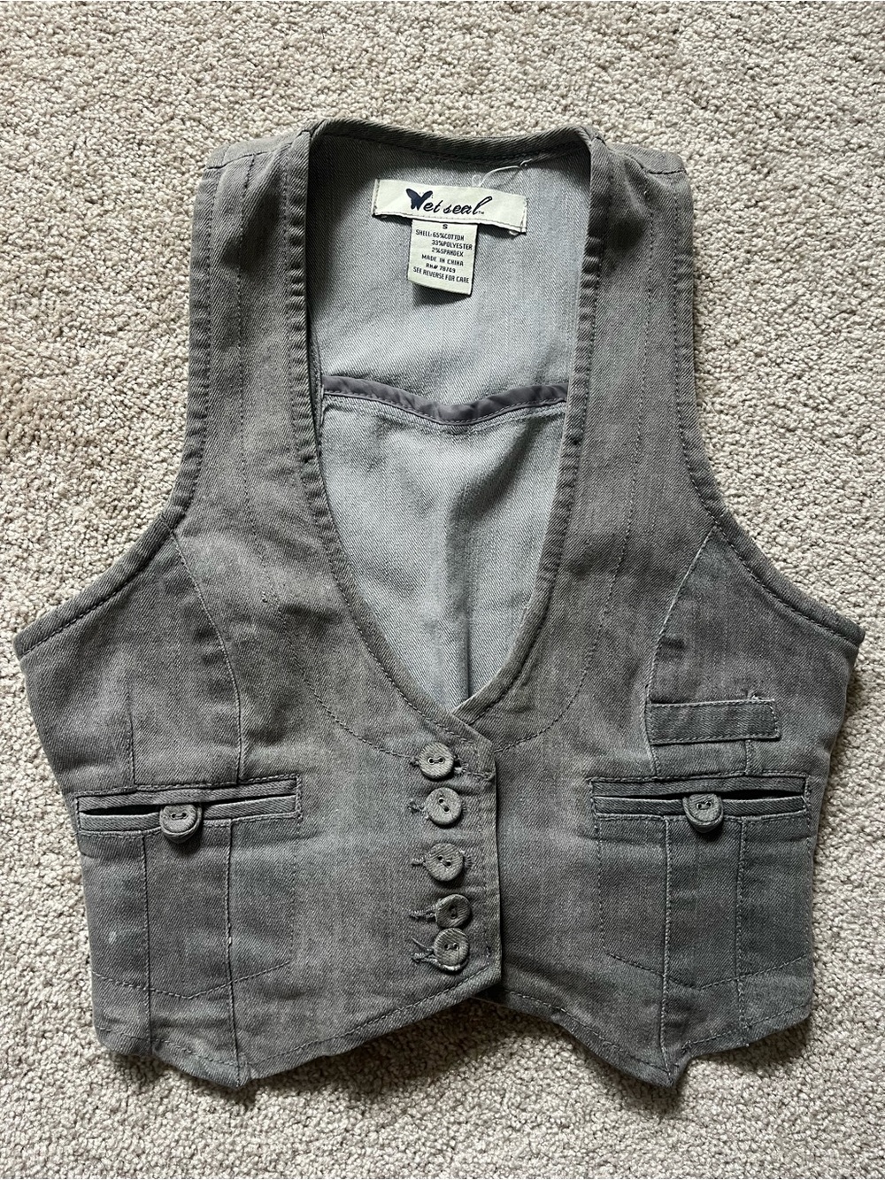 Wet Seal Gray Women's Button-Front Crop Vest